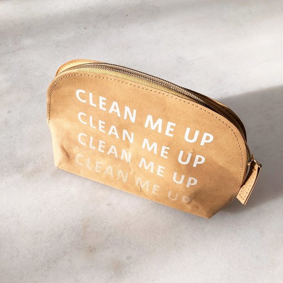 3/$20 - New! Sephora eco clean beauty makeup pouch / bag (Tan w/ white letters) - Picture 1 of 4